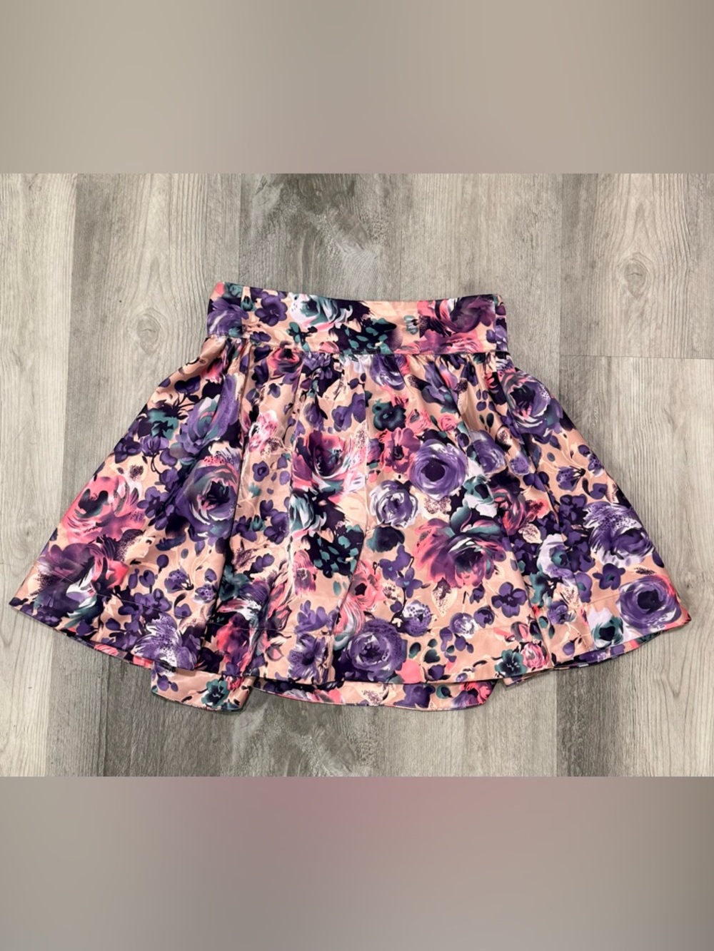 Floral Pleated Mini Skirt in Peach and Purple